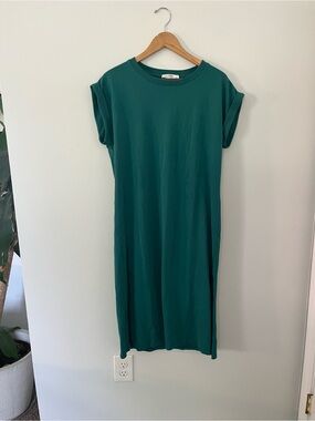 Relaxed Teal Midi T-Shirt Dress 100% organic cotton Size L